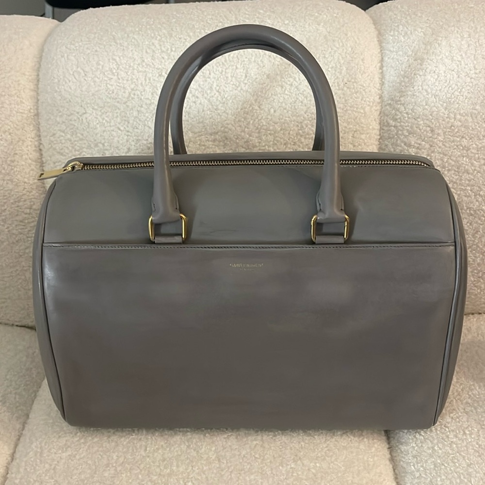 Saint Laurent Mini Duffle Bag in grey with strap & authenticity card